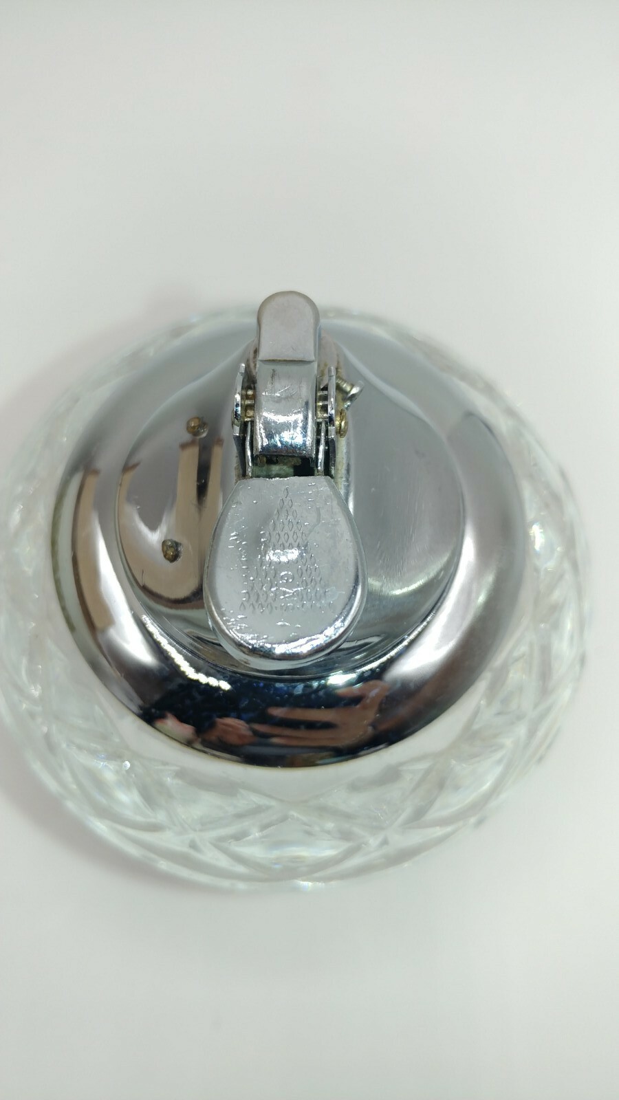 Vtg Clear Crystal Cut Glass Table Top Lighter Chrome Cigarette Tabaco 4.5″ Japan
