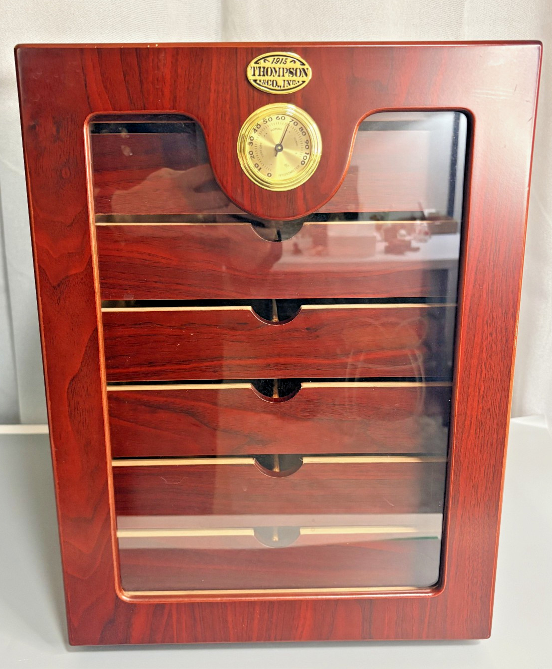 Thompson 1915 7 Drawer Cigar Humidor Cabinet Cherry Finish Hygrometer