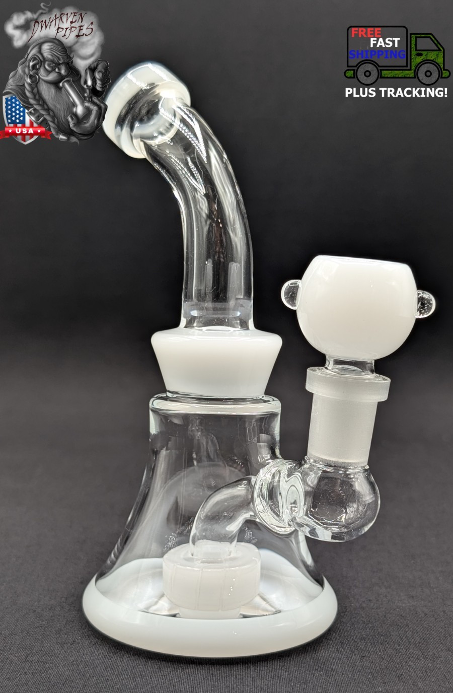 6″ Inch Glass Hookah Water Pipe Bong Bent Neck Perc White