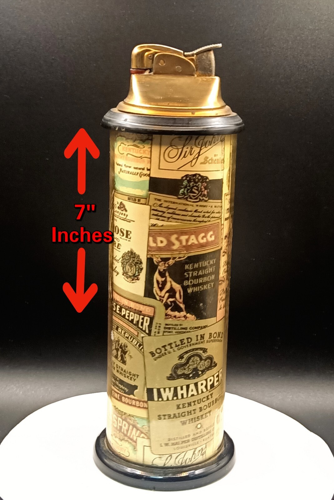 Unique Vintage Multiple Whiskey Labels Advertisement Petrol Table Lighter Workin