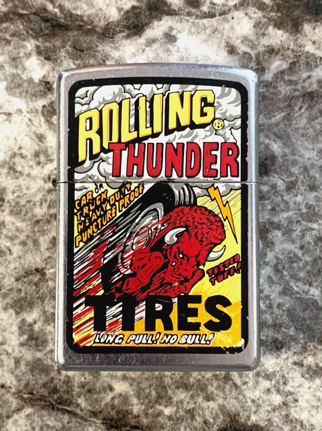 Rare Retired Zippo ‘Rolling Thunder Tires’ 2005 Long Pull No Bull Comics