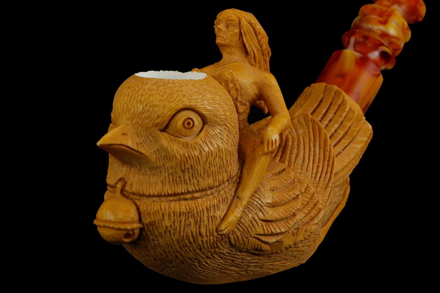 Lady Rides On A Bird Pipe By Korayhan New Block Meerschaum W Case#11527