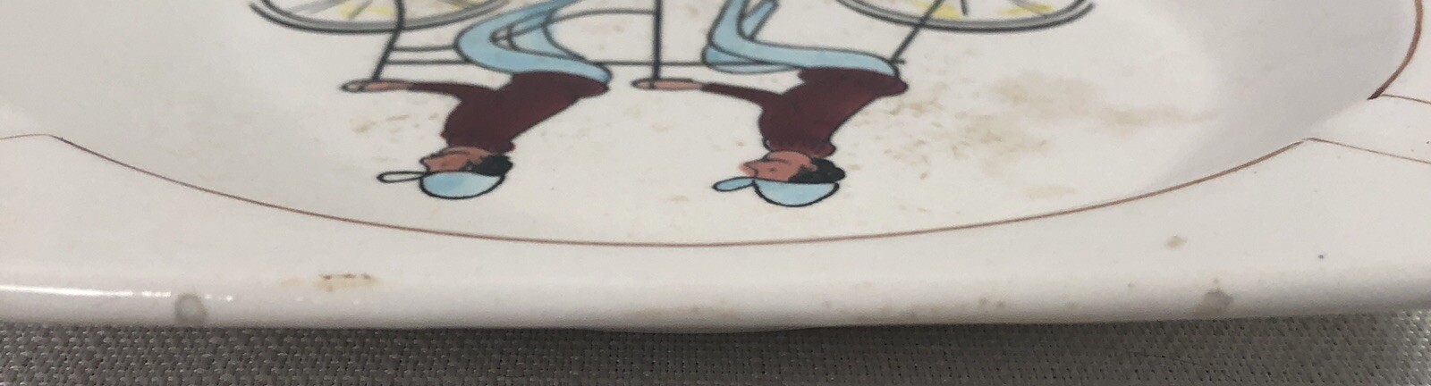 Ceramic Ashtray Gay Ninety’s Dandy Men on Tandem Bicycle Built for Two Worn