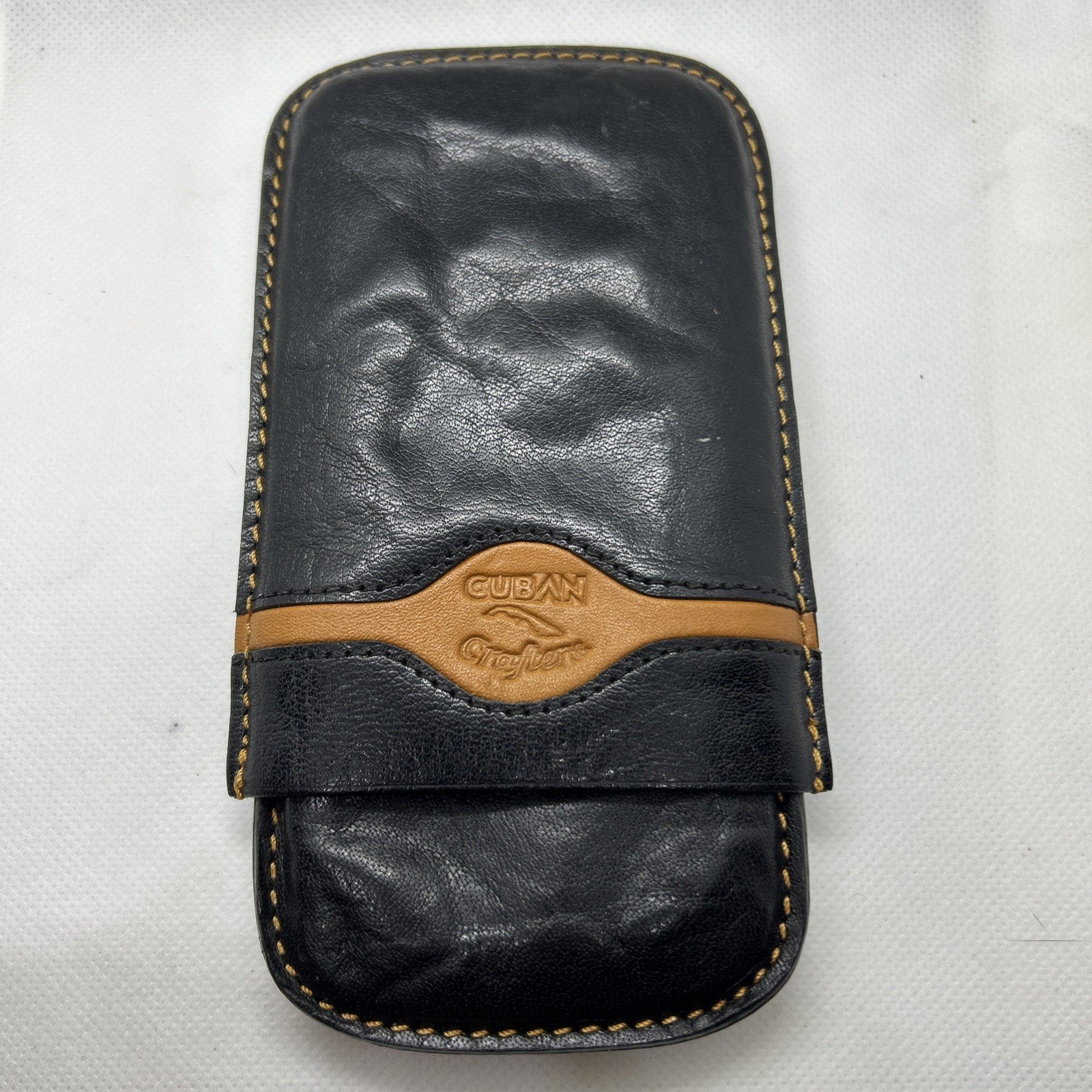 VTG Cigar Case / Holder Vintage Leather 3 Finger Cuban Crafters Rare Color LOOK