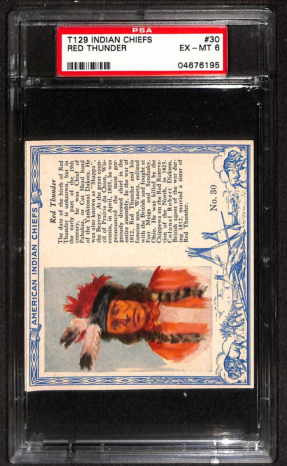 T129 Red Man, American Indian Chiefs, 1952, #30 Red Thunder, Pabaksa, PSA 6 EXMT
