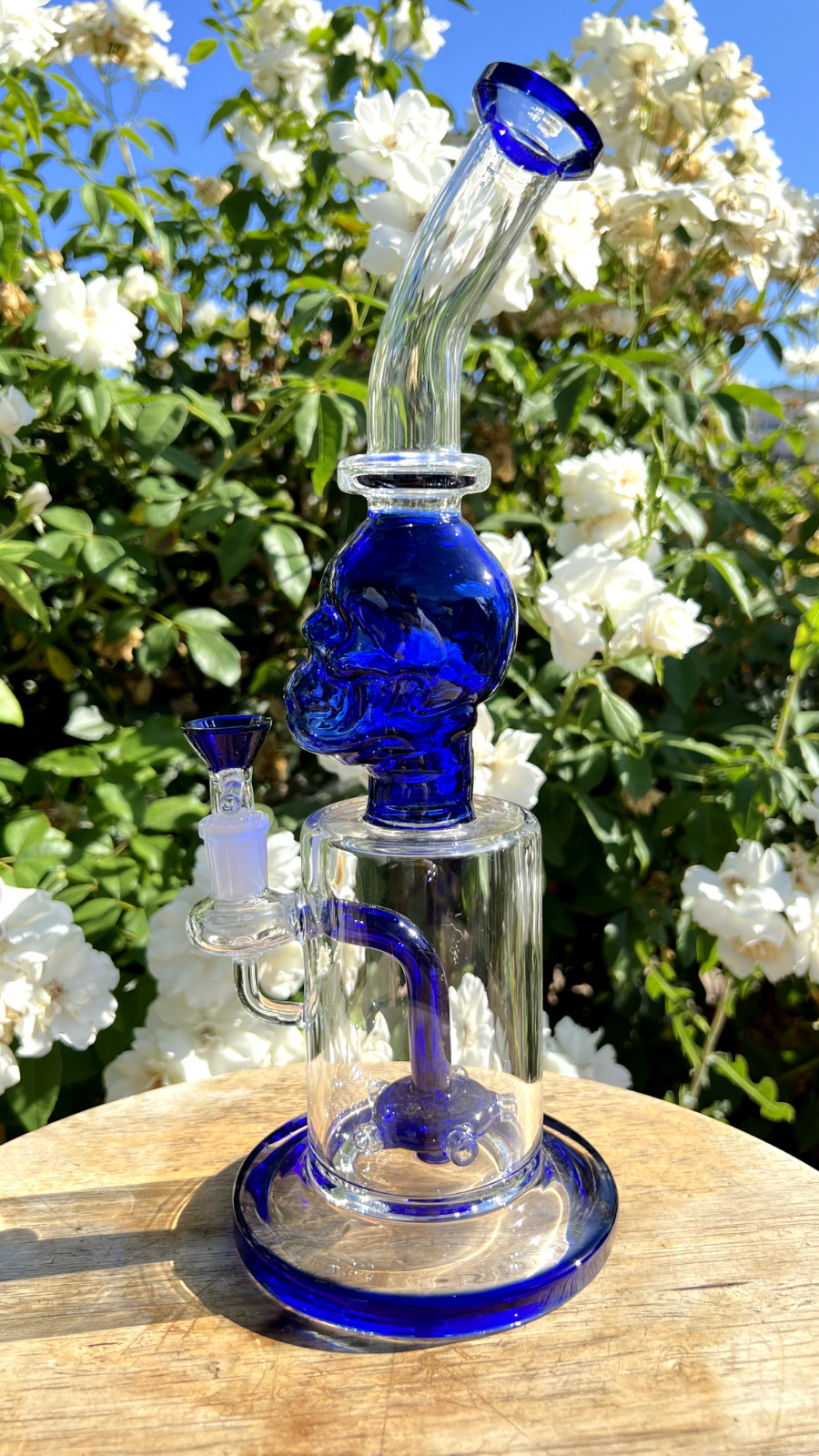 13″ Blue Glass Beaker Skull Head Bong Bubbler Percolator Free Bowl Free Shipping