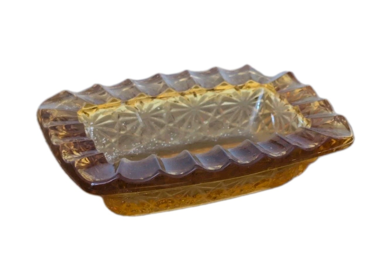 Vintage LE Smith Amber Daisy & Button Carnival Glass Ashtray 🚬