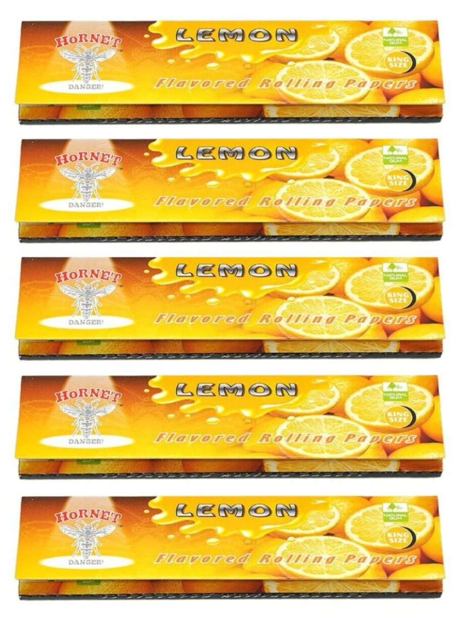 5x Lemon Juicy Flavored King Size Slim Rolling Papers by Hornet 32Lvs USA