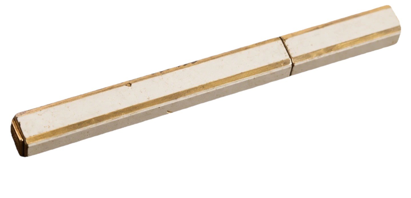 Vintage Mid Century Slim Butane Table Lighter White Enamel Brass Japan MCM