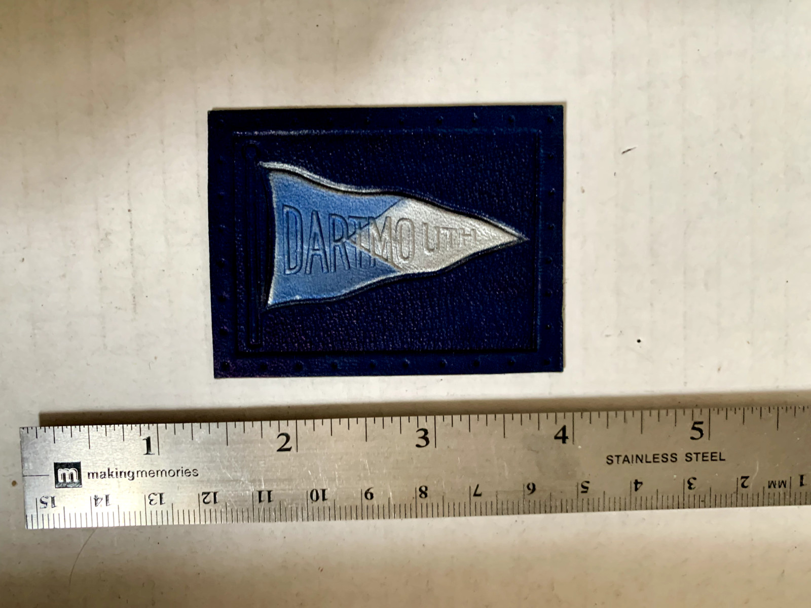 Antique Embossed Leather Tobacco Insert Metallic Tri-color DARTMOUTH Pennant