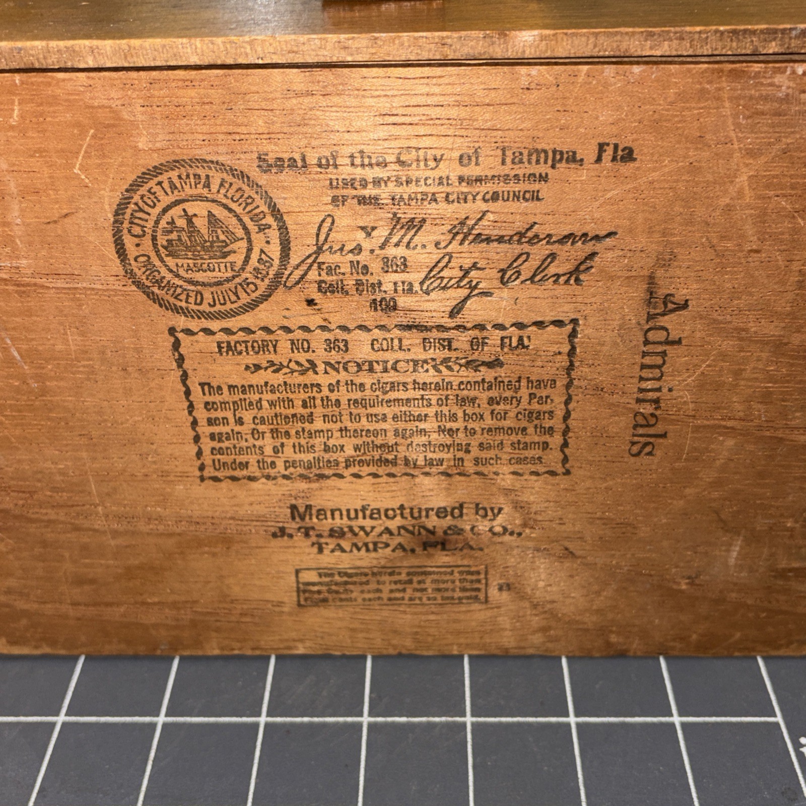 J. T. SWAN TAMPA, FL MID-20TH C VINT TEAK 2 DRAWER CIGAR BOX, W/WDN DRAWER PULLS