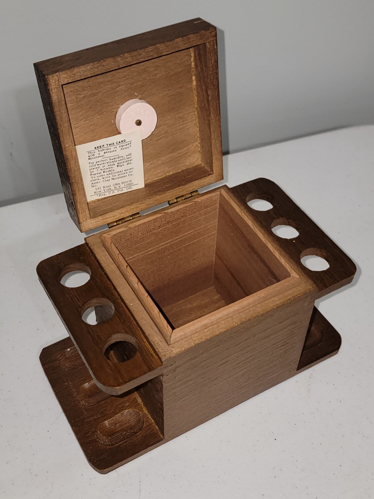 Vintage Decatur Industries Walnut Wood 6 Tobacco Pipe Stand Display Humidor NOS