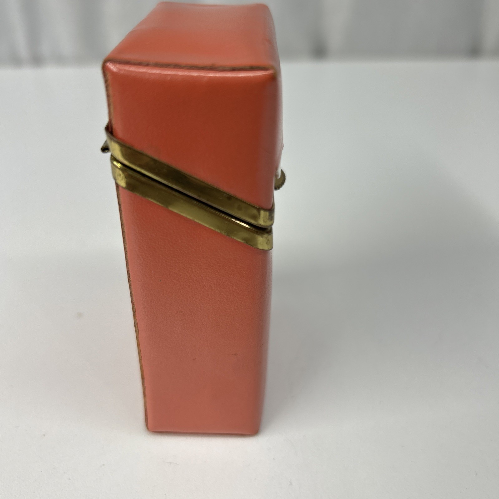 Vintage Buxton Cigarette Case Leather? Coral Color Gold Trim Flip Top