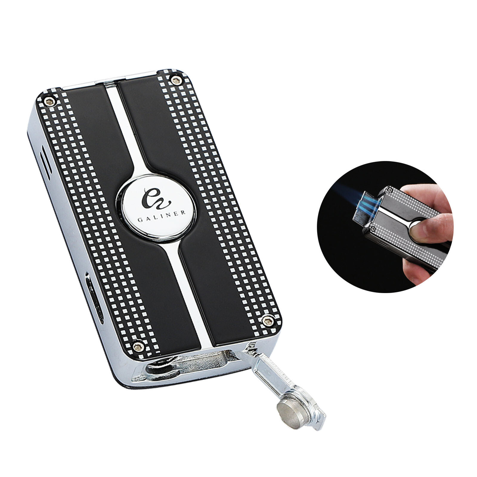 Galiner Gas Cigar Lighter 3 Jet Flame Torch Windproof Refillable Butane W/ Punch