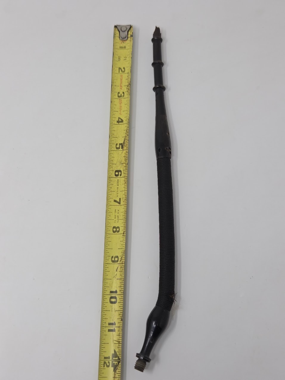 Antique Pipe Stem Tubing With Threaded End And Fabric Wrap