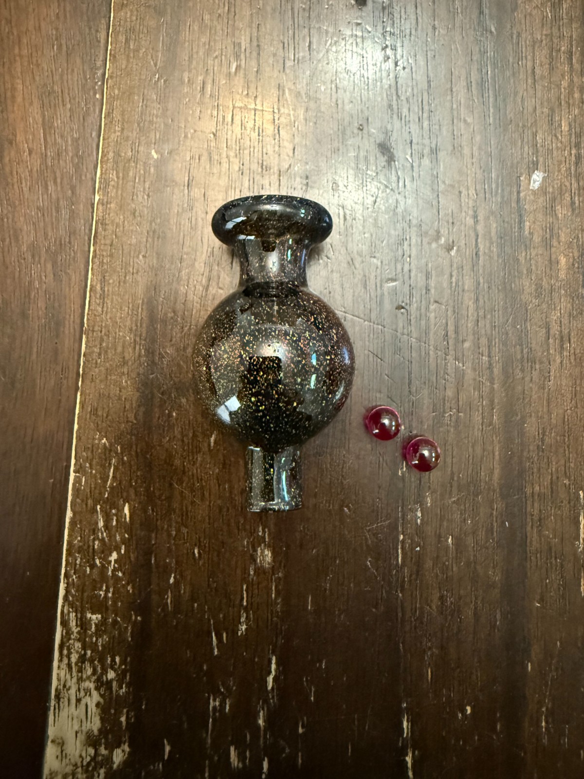 Glass Airflow Directional Bubble Bowl Cap Wide 25mm Red Galaxy w/ Red Ruby Beads