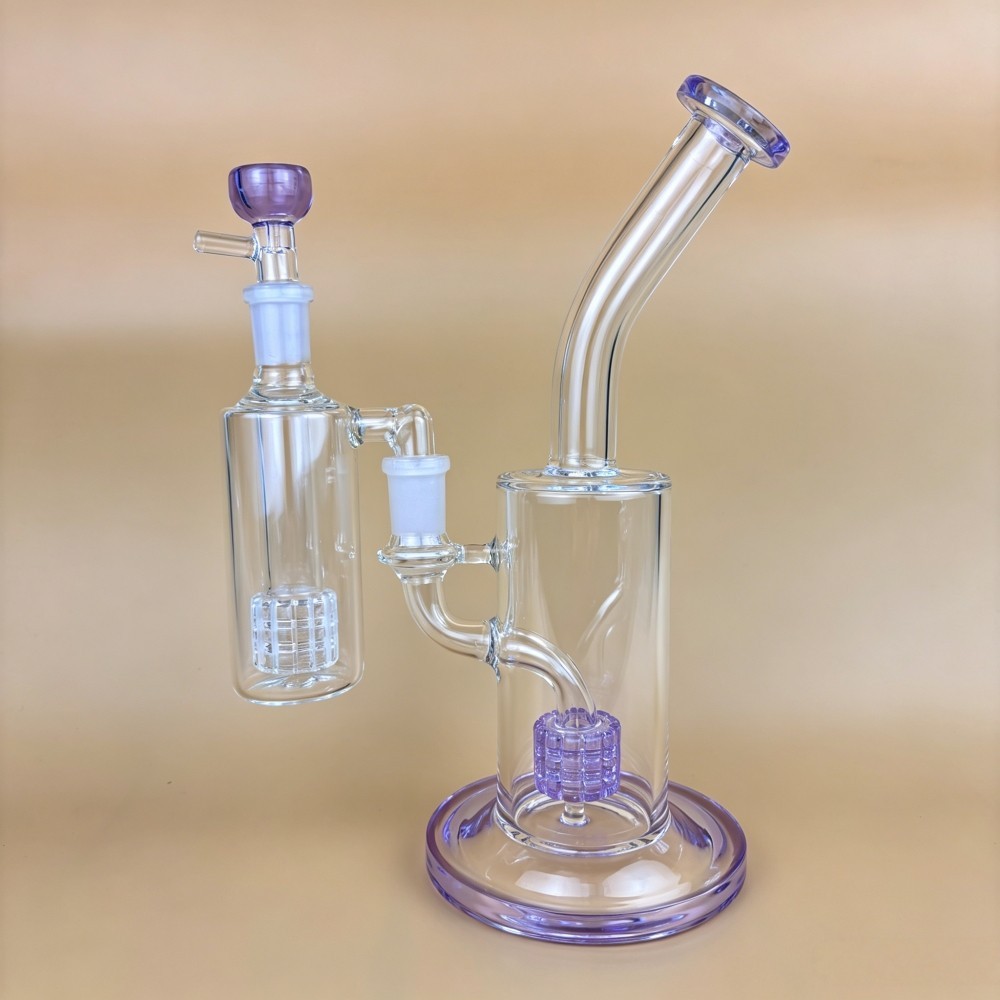 Purple Premium 9″ Thick Matrix Perc Glass Bong w/14mm 90° Ash Catcher USA Ship