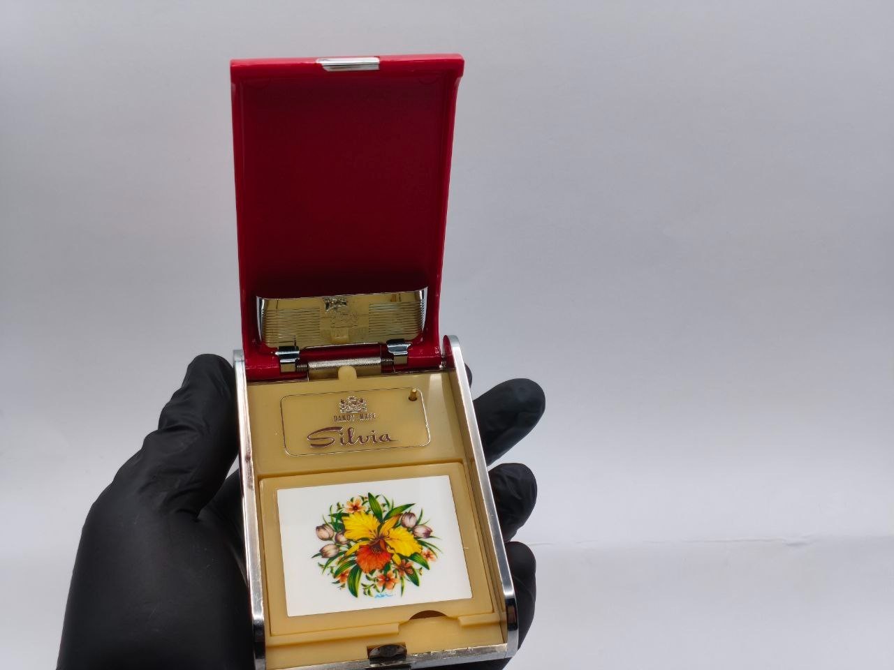 Vintage Musical Cigarette Case – Dandy-Mate Silvia – Floral Design – Japan – Box