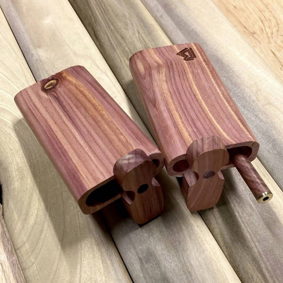 Aromatic Cedar Wood 4” Dugout Stash Box w One Hitter Pipe Set- Made In The USA