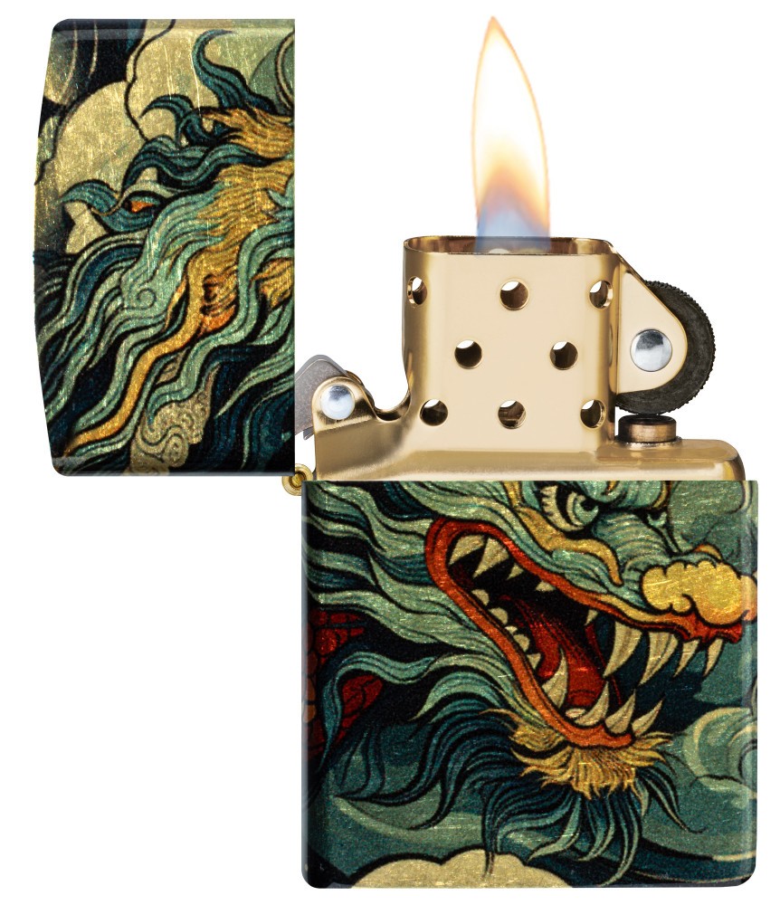 Zippo Dragon Design Tumbled Brass 540 Fusion Windproof Pocket Lighter, 46705