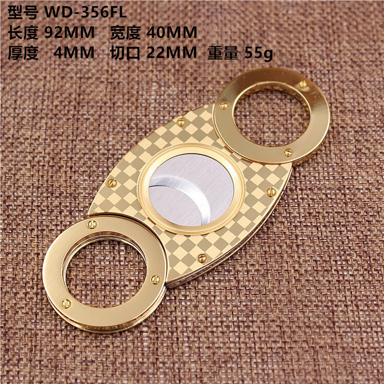 Portable Stainless Steel Plaid 22MM Cigar Cutter Tool Cigar Puncher Incision