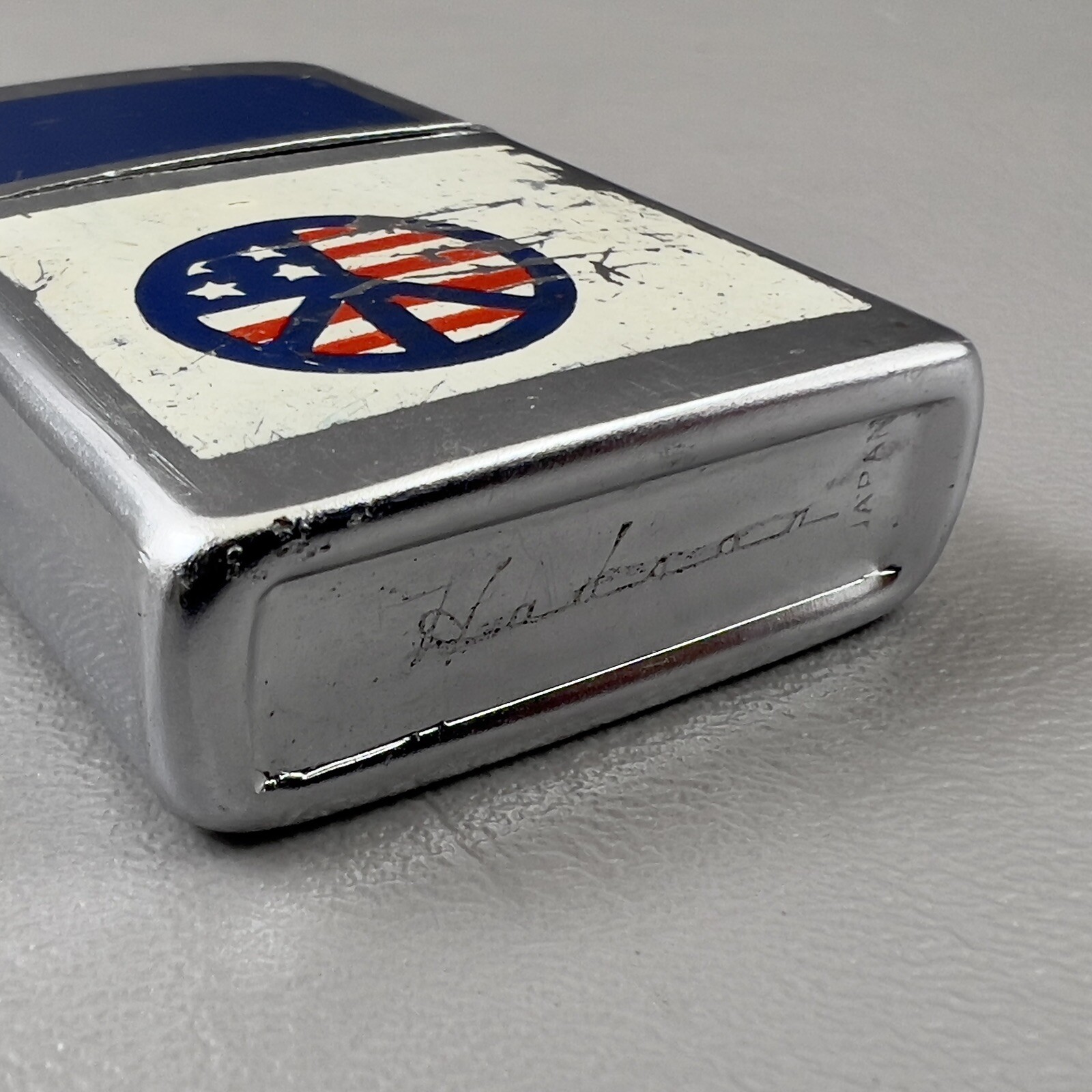 Vintage Hadson Peace Sign Cigarette Lighter USA Brushed Finish Japan EMPTY