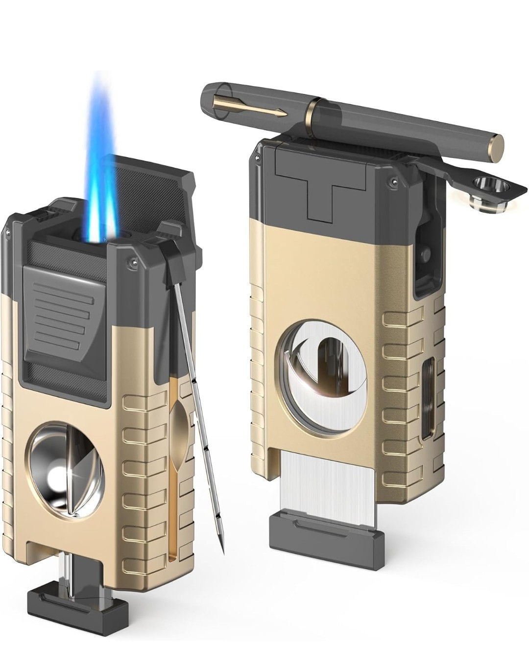 Torch Lighter, 6-in-1 Torch Lighters with V & Straight Cutter, Built-in Punch…