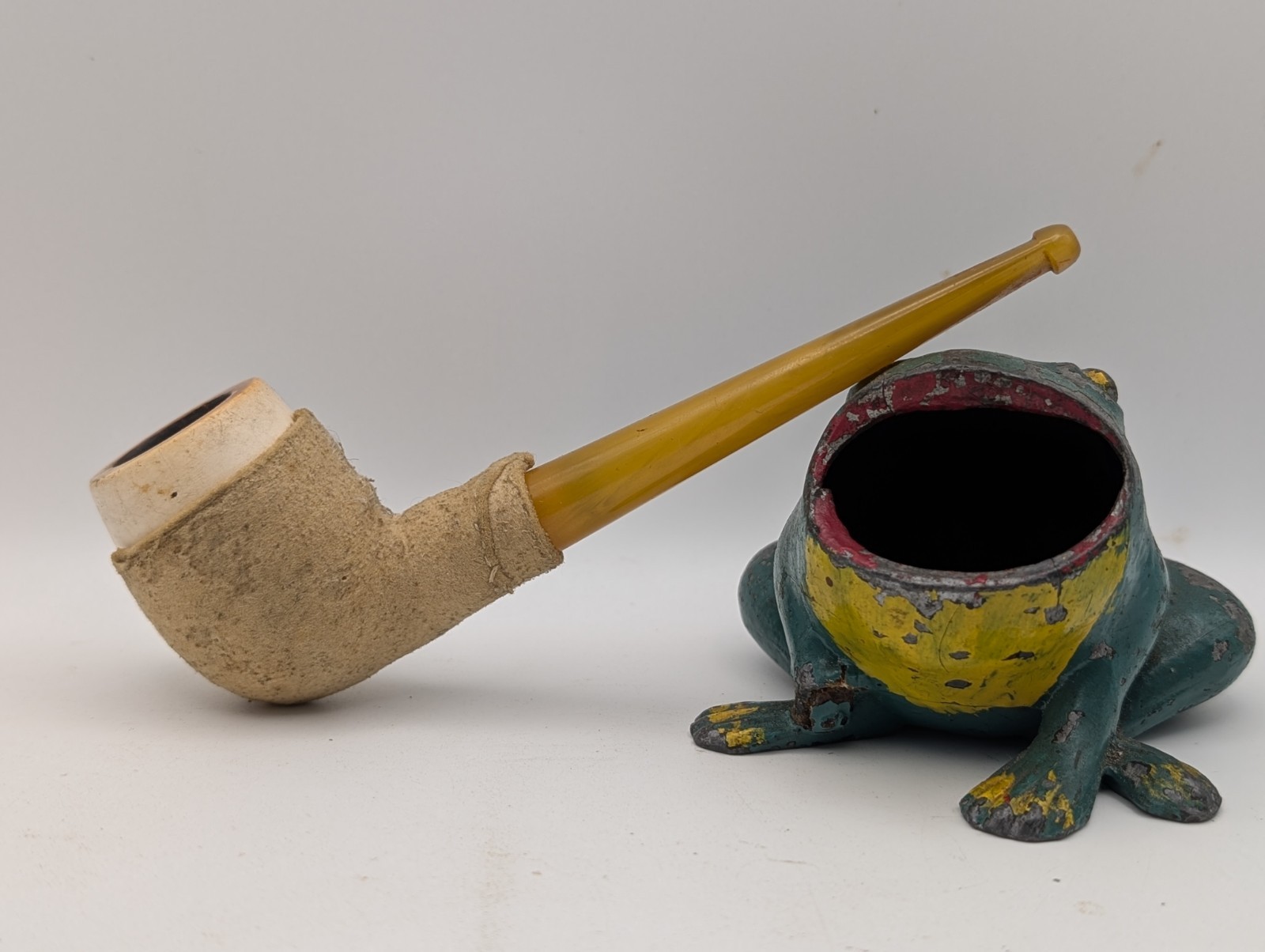 Vintage Suede Leather Wrapped Block Meerschaum Billiard Estate Tobacco Pipe