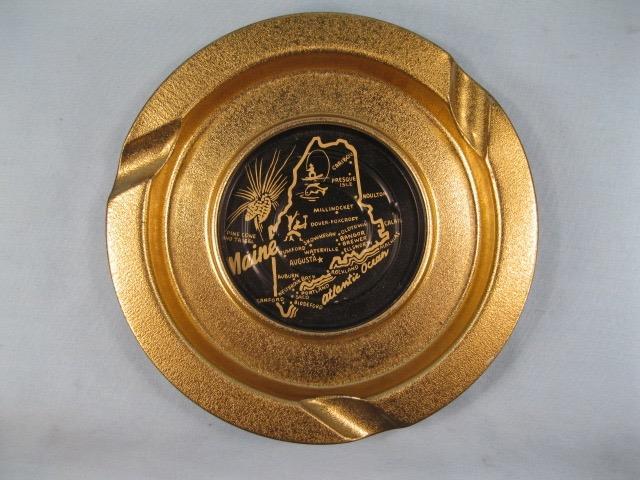 Gold & Black Maine State Metal Tin Ashtray Tin Atlantic Ocean Augusta Cities (O)