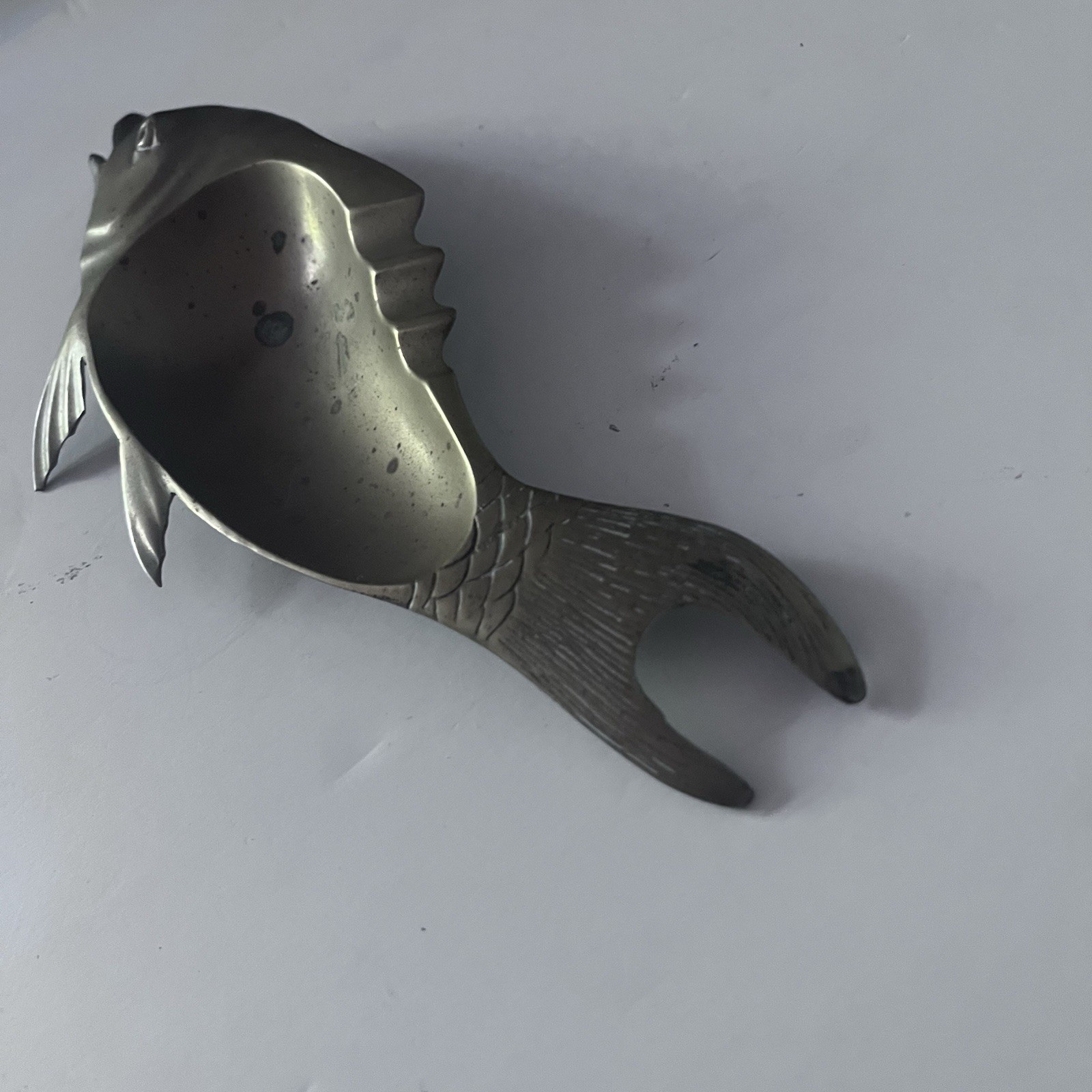 VINTAGE Solid BRASS FISH ASHTRAY Trinket Dish Made In TAIWAN 8.5″ x 2.75″