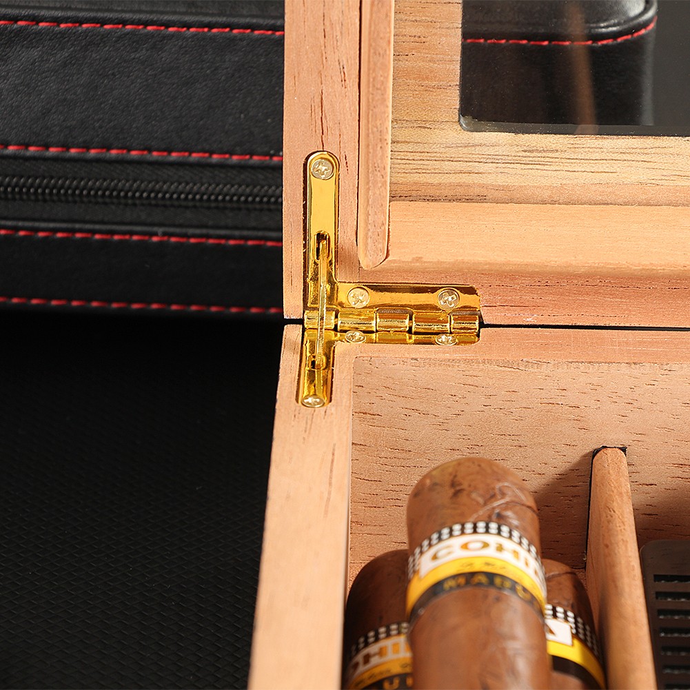 Red Holder 25 Cigar Humidor Storage Box Desktop Glasstop Humidifier Hygrometer
