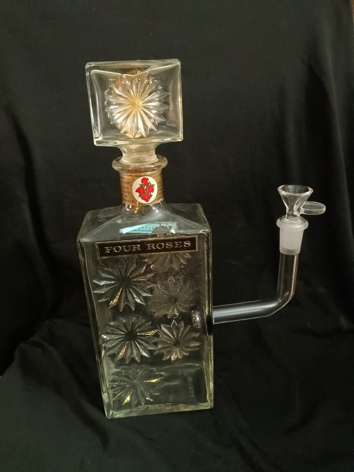 Homemade Empty Vintage Four Roses Bourbon Bottle Bong Lamp Hookah Glass
