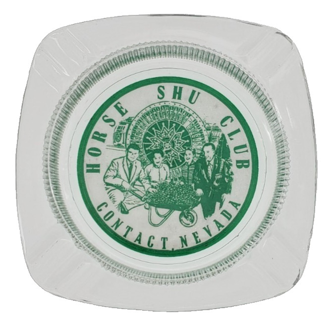 Vintage Glass Marketing Ashtray /Horse Shu Club Casino / Contact / Nevada NV
