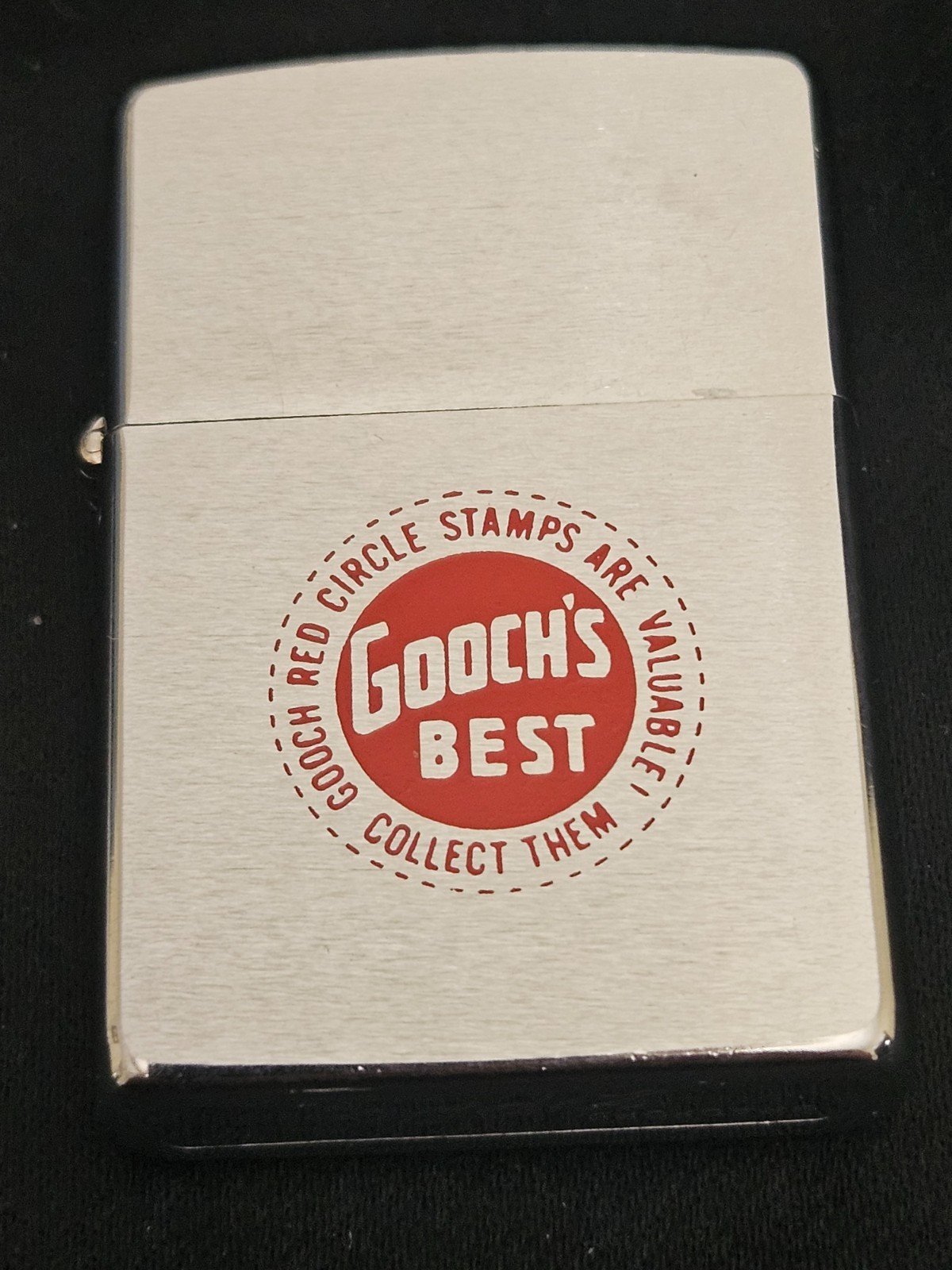 Vintage Gooch’s Best Red Circle Stamps Zippo – 1970 brushed chrome – USED-