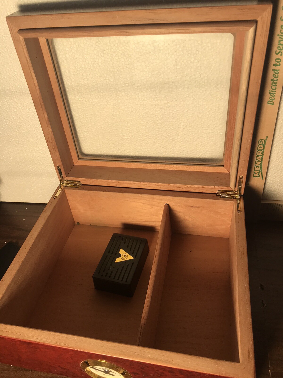 Cherry Wood Glass Top Cigar Humidor Cedar Lined, with Hygrometer With Filter