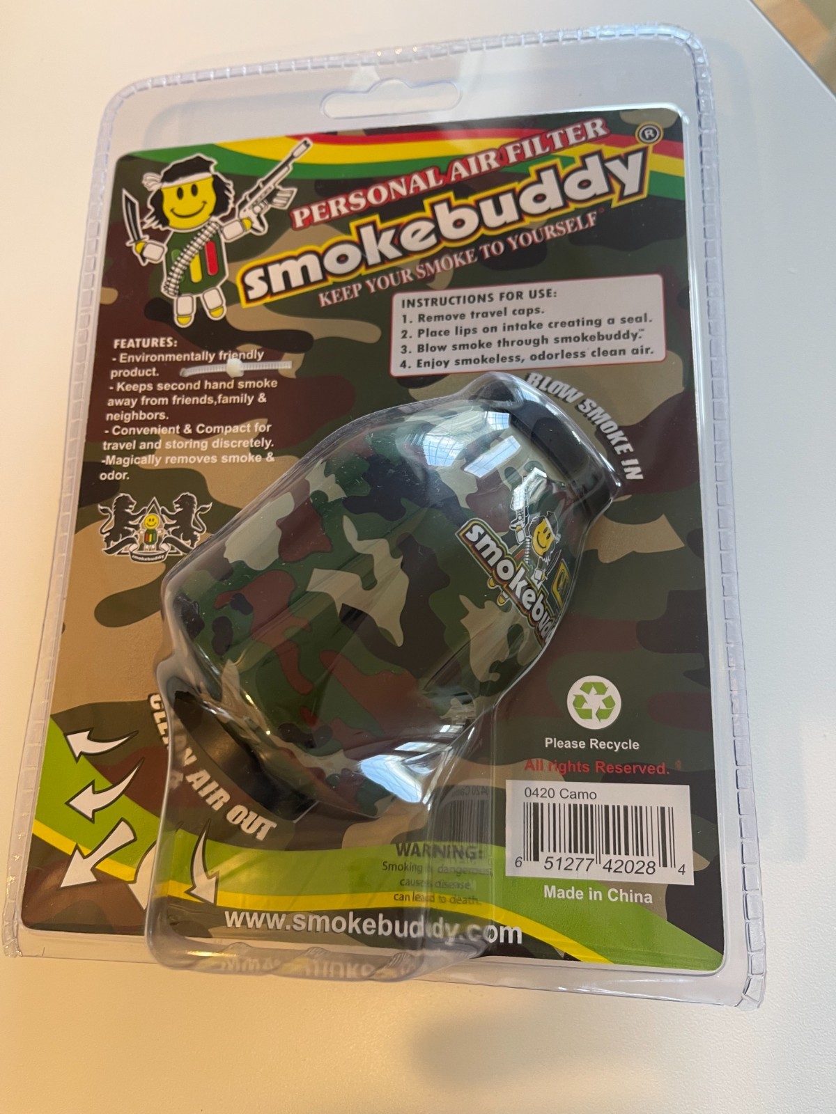 SMOKEBUDDY PERSONAL AIR FILTER | THE ORIGINAL | CAMOFLAUGE Sealed new in pack
