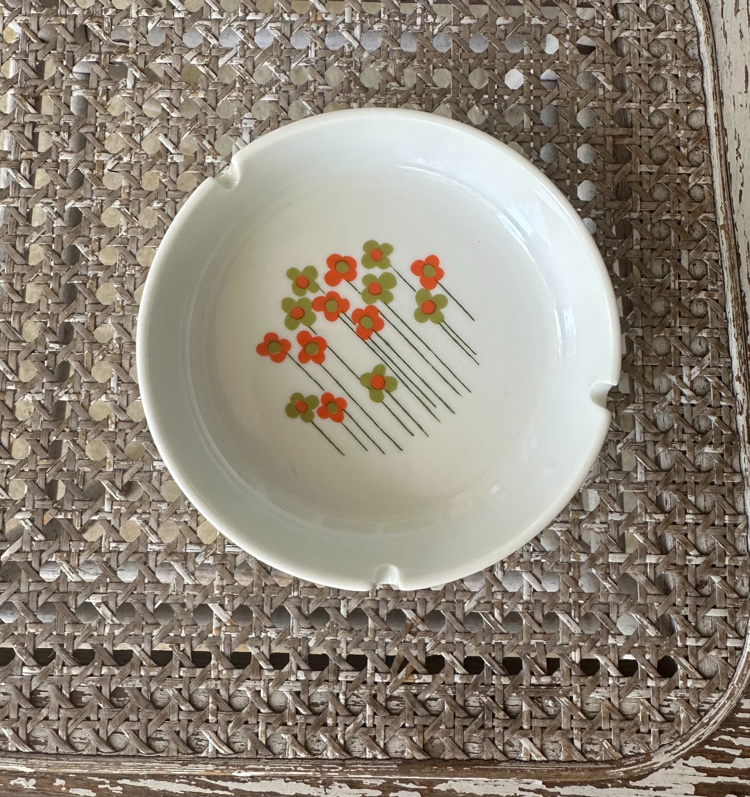 Vintage 70s Ceramic Round Ashtray Catch All Tray Daisy Flower Power Florals