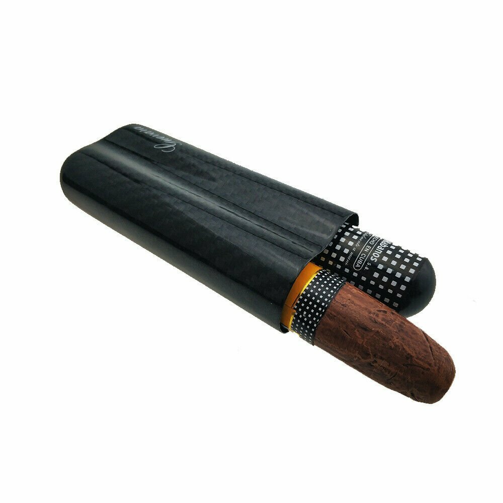 Black Carbon Fiber Cigar Case Holder 2 Cigar Portable 2 Tube Travel Case Gift