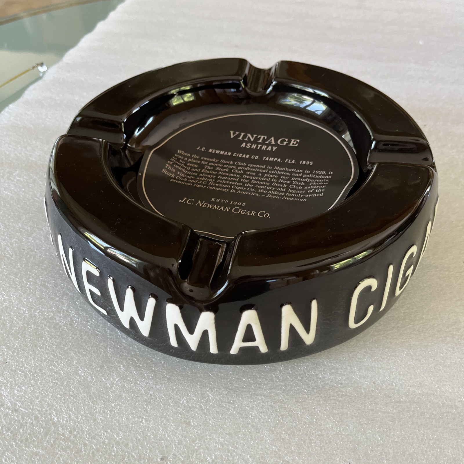 JC Newman Cigar Co, Tampa Fla. Est 1895 Large Ceramic Ashtray -Stork Club Style
