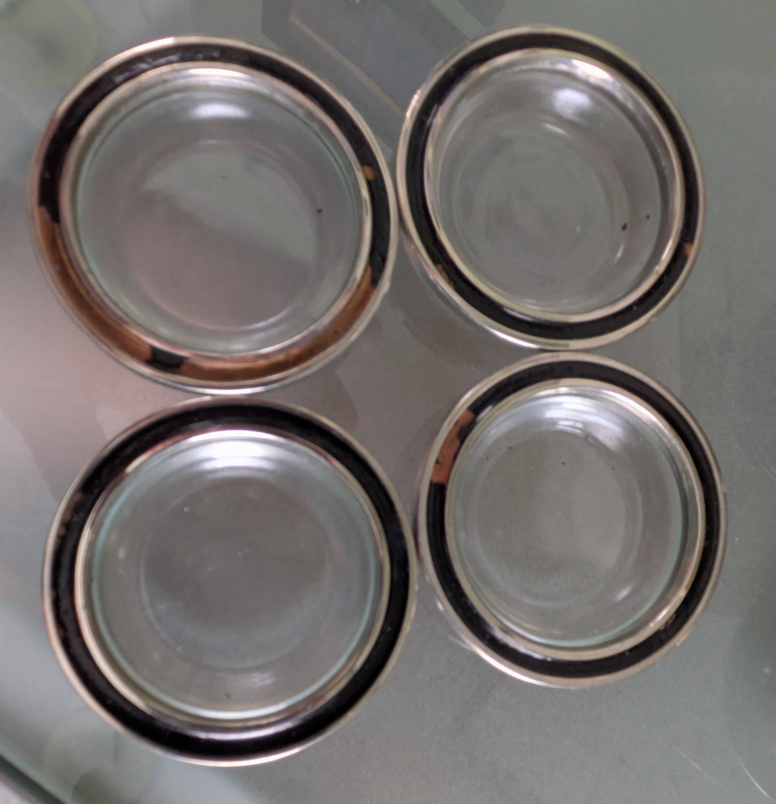 German Deco Black Enamel/Silver Smoking Set w/Stacked Ashtrays & Alcohol Lighter