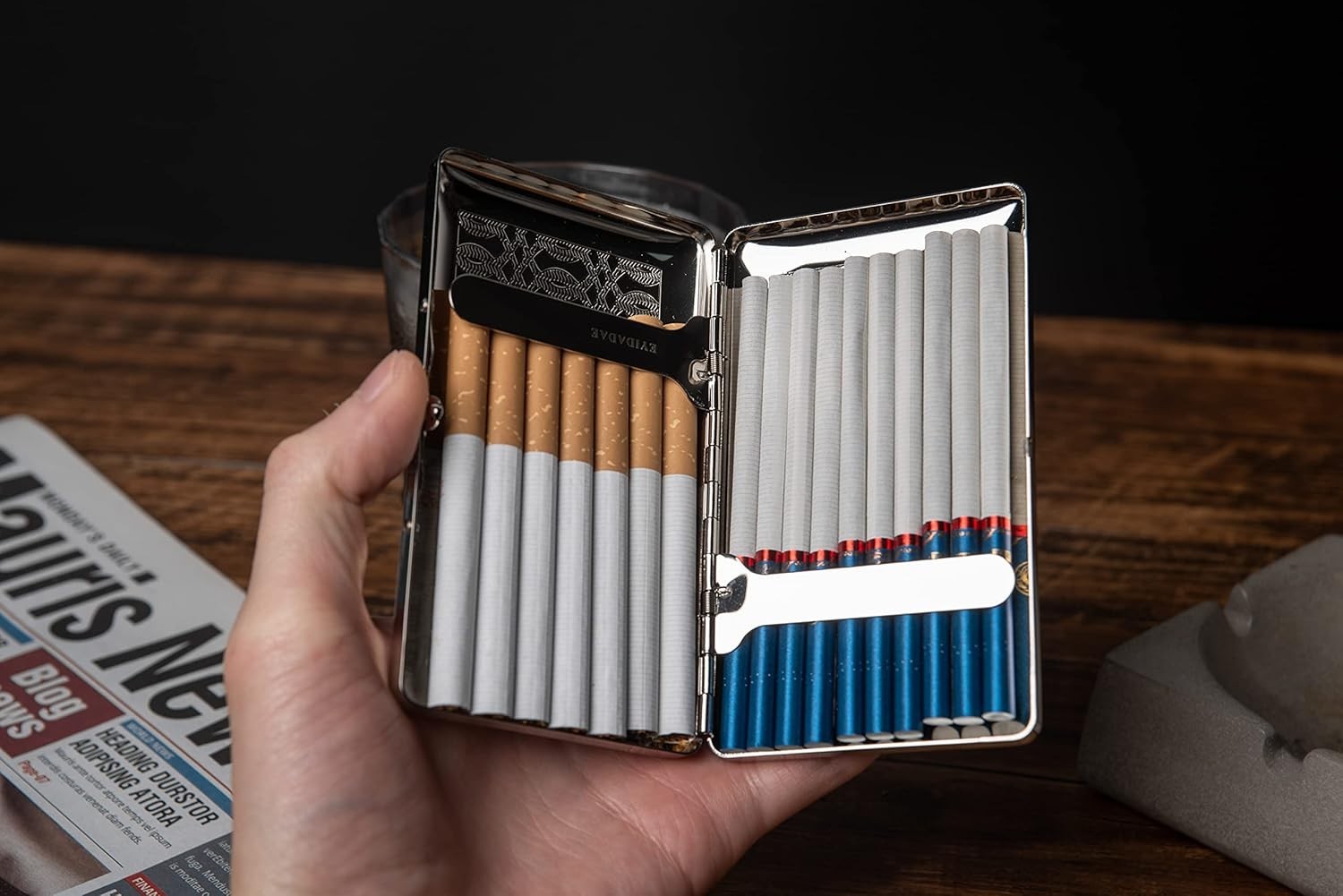 Retro Metal Cigarette Case – Women and Men,Portable Double Sided Spring Clip,…