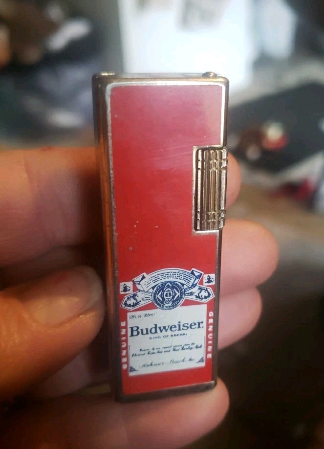 Rare Vintage Budweiser Butane Striker Lighter Advertisment, Metal, Tested Works.