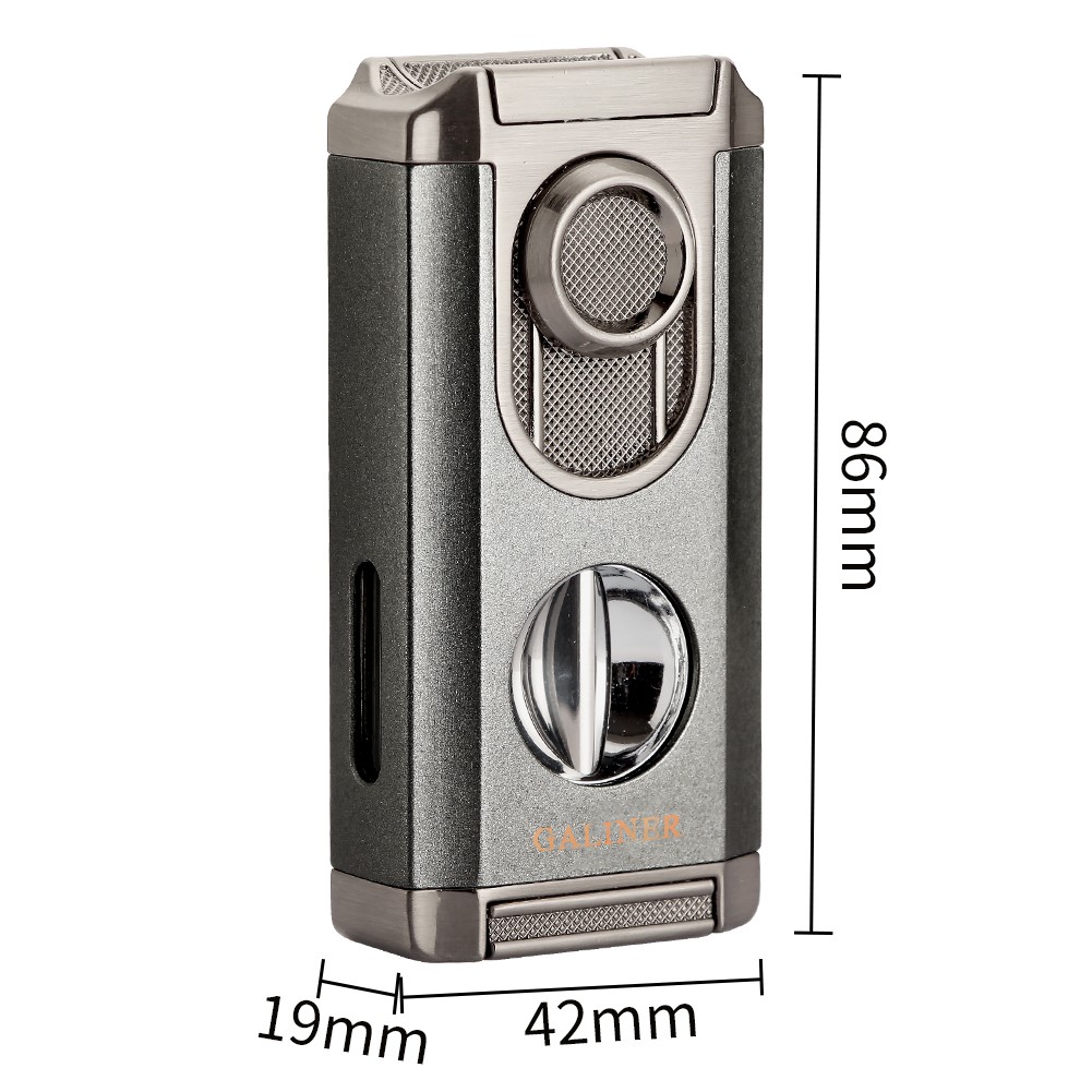 Galiner Portable 3 Jet Flame Torch Cigar Lighter Stainless V-Cutter w/ Gift Box