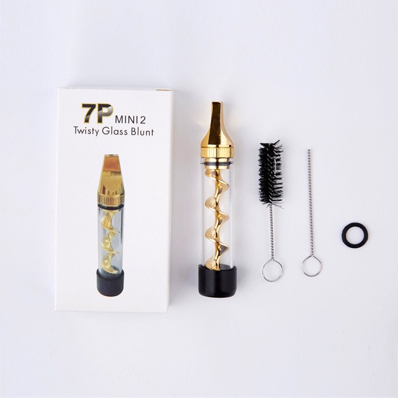7P MINI 2 Glass Tube Twisty Blunt Smoking Pipe With Brush – Random Color Sent