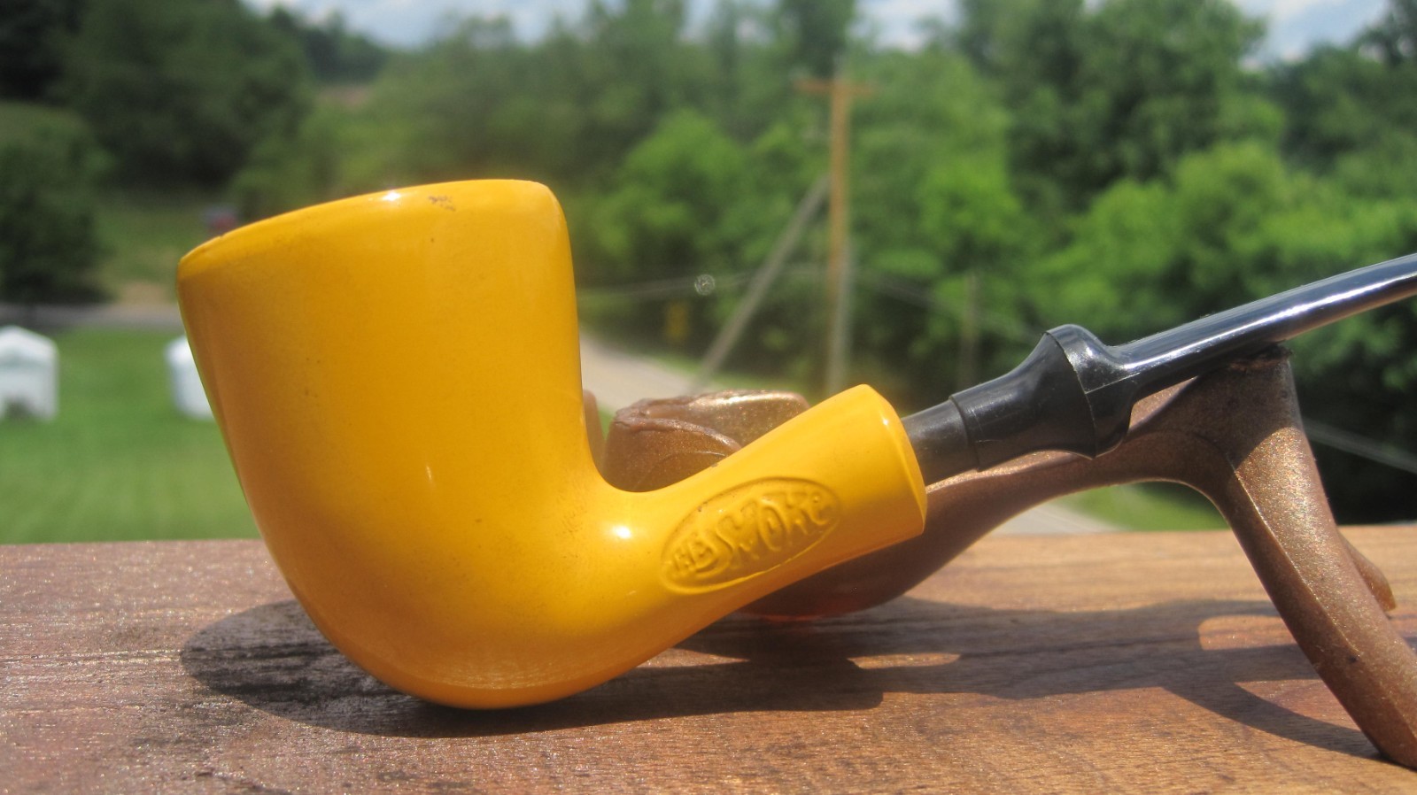 THE SMOKE Yellow Bent Dublin !970’s Smoking Estate Pipe 5.3/4″ L