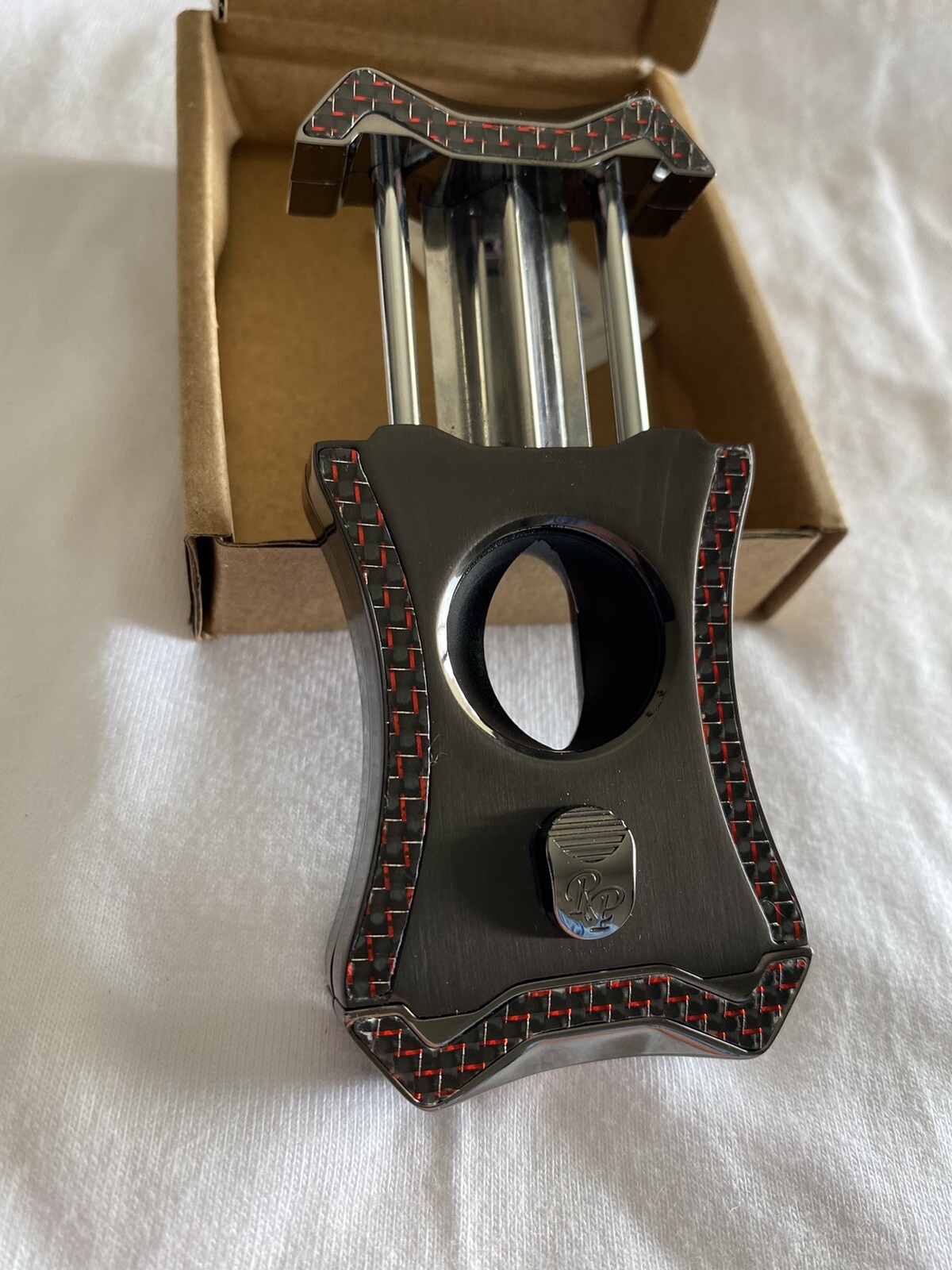 Rocky Patel Viper V-Cut Cigar Cutter – Gunmetal and Red Carbon Fiber – New