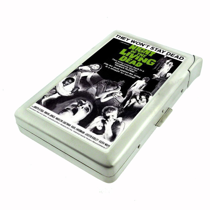 Vtg Horror Poster D100 100’s Size Cigarette Case with built in lighter Wallet
