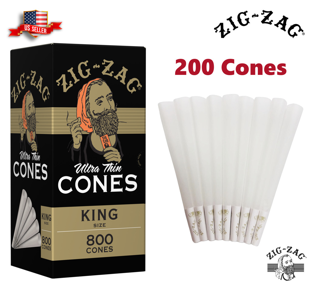Zig-Zag® Ultra Thin Paper Cones King Size 200 Pack & Fast Shipping US