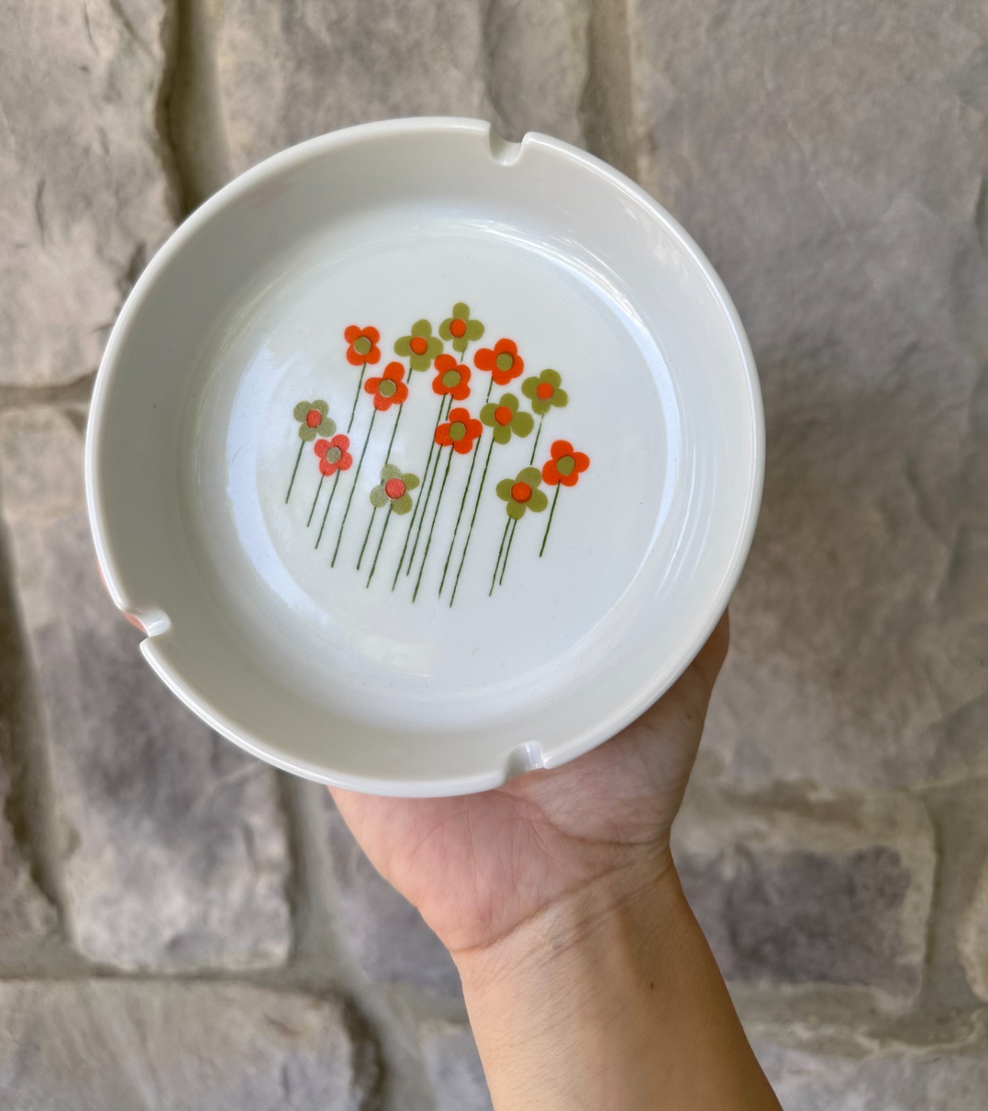 Vintage 70s Ceramic Round Ashtray Catch All Tray Daisy Flower Power Florals