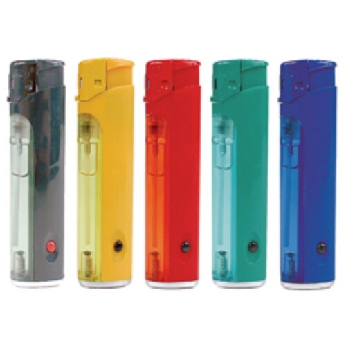 5-Flags Refillable Butane Lighter Ass. Colors White LED #80-82LED-W Lot of 5 Pcs